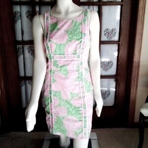 Lilly Pulitzer pink/green sundress, pure cotton, fully lined, size 10.